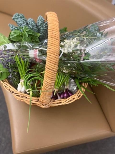 This beautiful basket of goodies! Everything was grown on our land!  Great job to Horticulture students!