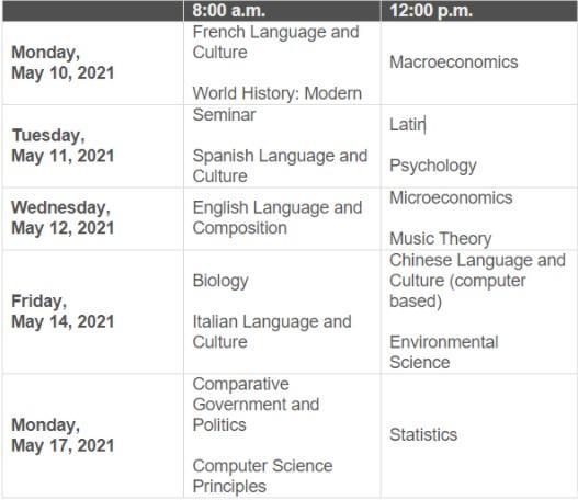 AP test schedule 2