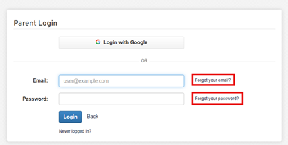Forgot Password or Email Screen