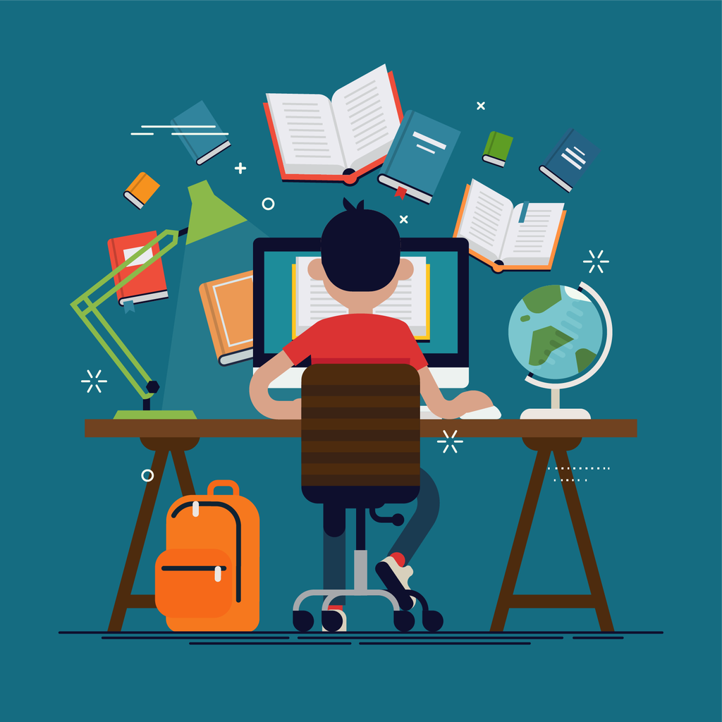 student working remotely illustration