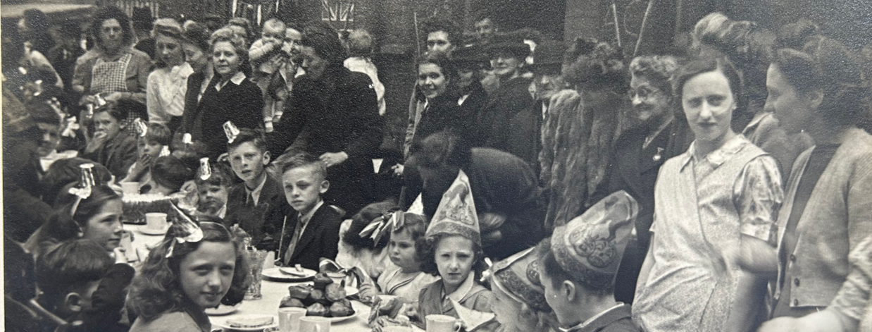 An image of a street party to celebrate VE Day.