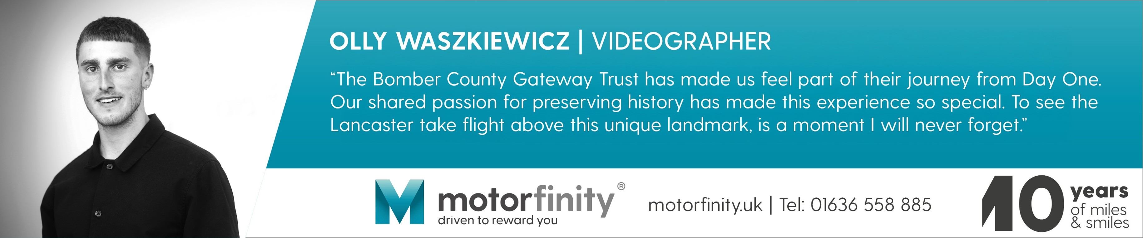 An image of Motorfinity’s Videographer, Olly Waszkiewicz, providing a quote about his experience of the event.