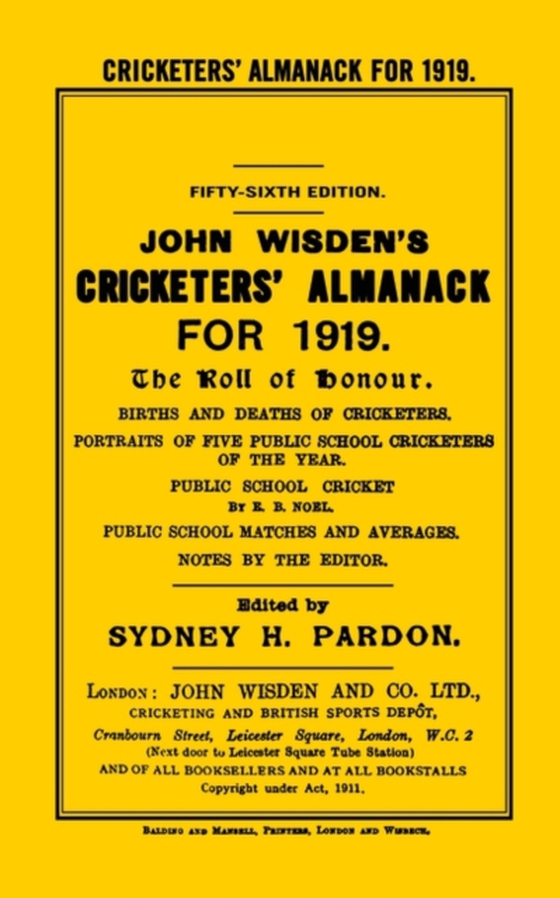 Wisden Cricketers' Almanack 1919 (e-bog) af Bloomsbury Publishing, Bloomsbury Publishing