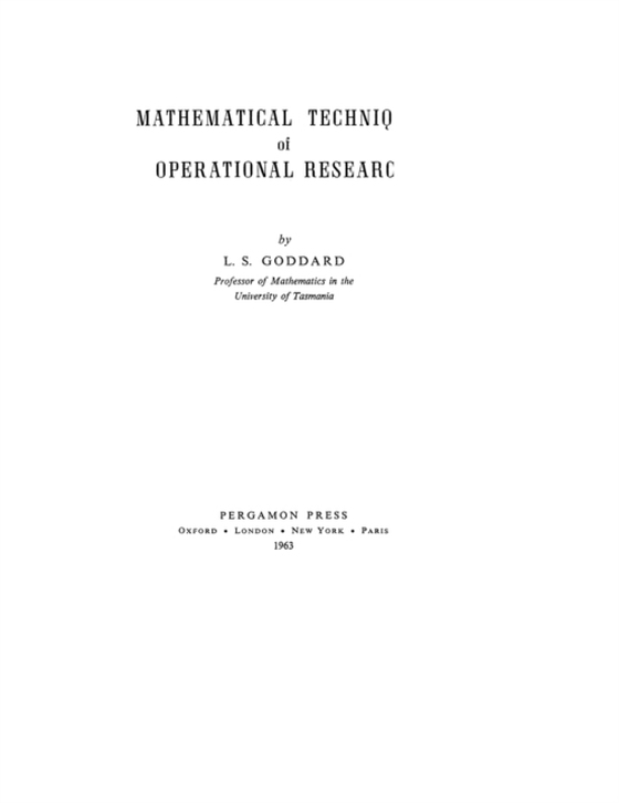 Mathematical Techniques of Operational Research (e-bog) af Goddard, L. S.