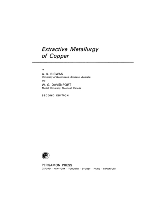 Extractive Metallurgy of Copper (e-bog) af Davenport, W. G.