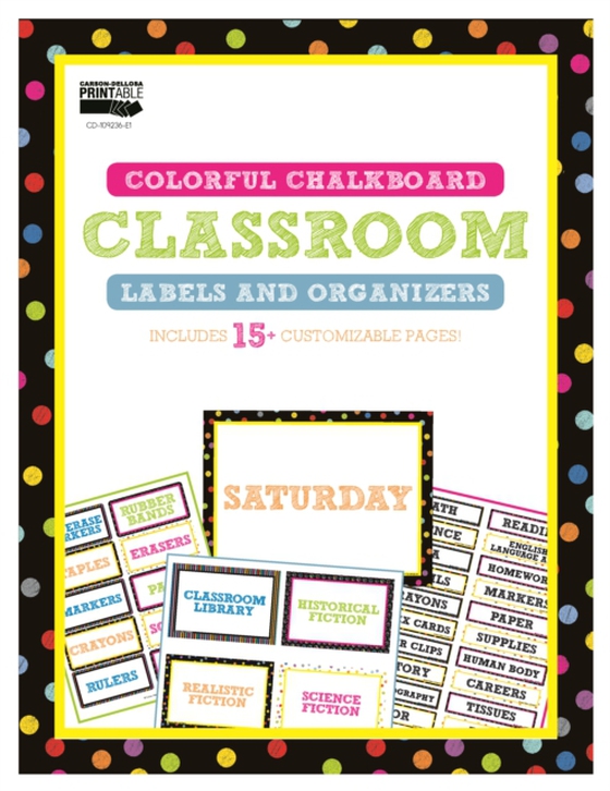 Colorful Chalkboard Classroom Labels and Organizers