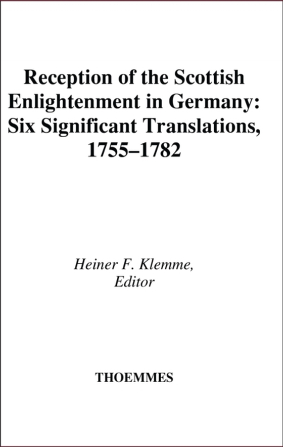 Reception Of Scottish Enlight Germany (e-bog) af Heiner F. Klemme, Klemme