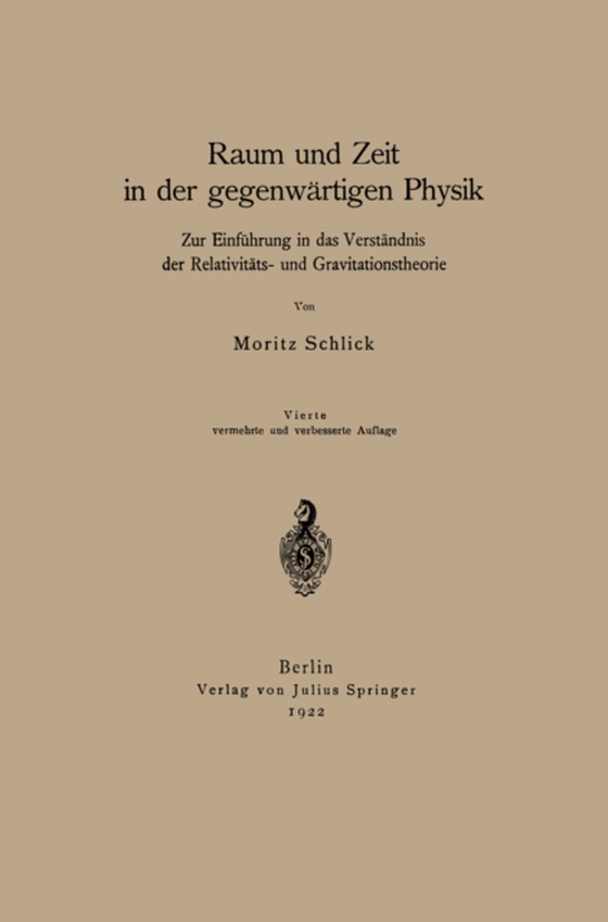 Raum und Zeit in der gegenwärtigen Physik (e-bog) af Schlick, Moritz