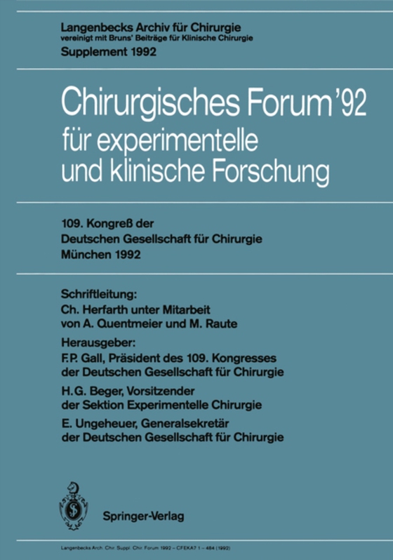 Chirurgisches Forum ’92 für experimentelle und klinische Forschung