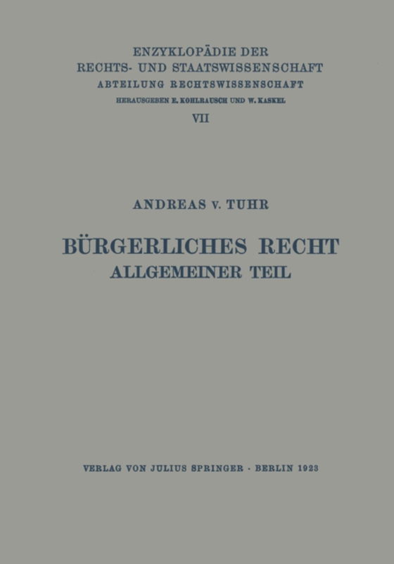 Bürgerliches Recht Allgemeiner Teil (e-bog) af Tuhr, Andreas v.