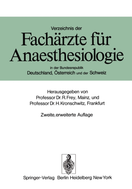 Verzeichnis der Fachärzte für Anaesthesiologie in der Bundesrepublik Deutschland, Österreich und der Schweiz (e-bog) af -