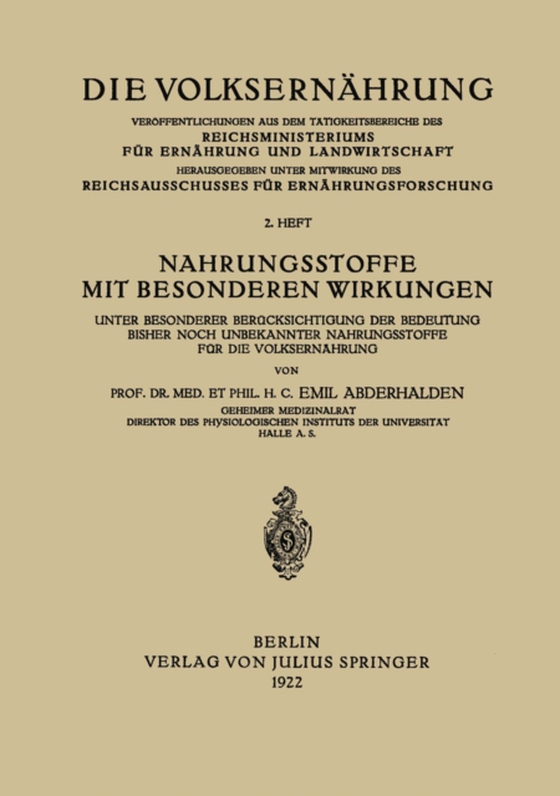 Nahrungsstoffe mit Besonderen Wirkungen (e-bog) af Abderhalden, Emil