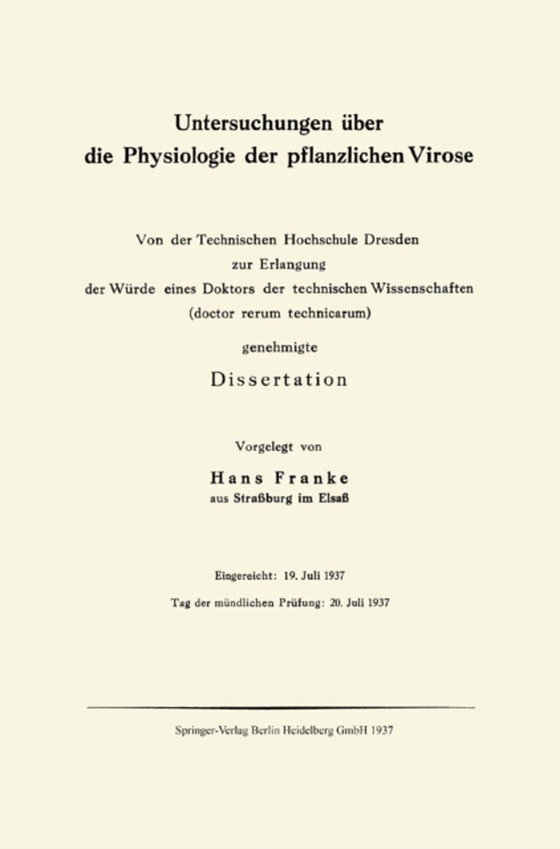 Untersuchungen über die Physiologie der pflanzlichen Virose