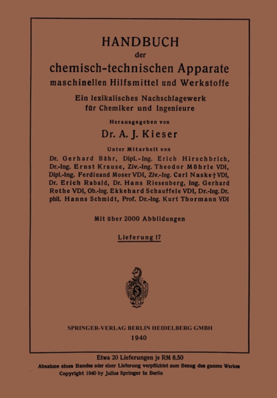 Handbuch der chemisch-technischen Apparate maschinellen Hilfsmittel und Werkstoffe