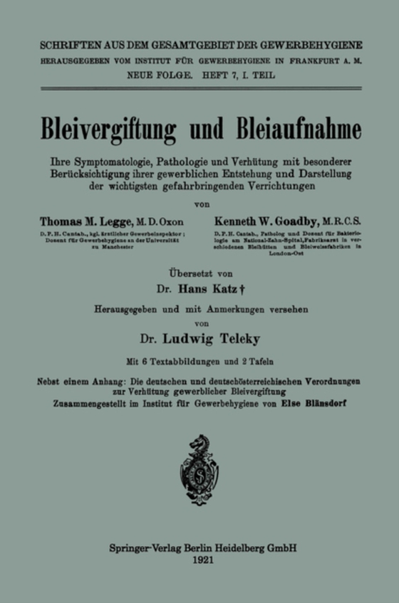 Bleivergiftung und Bleiaufnahme (e-bog) af Teleky, Ludwig