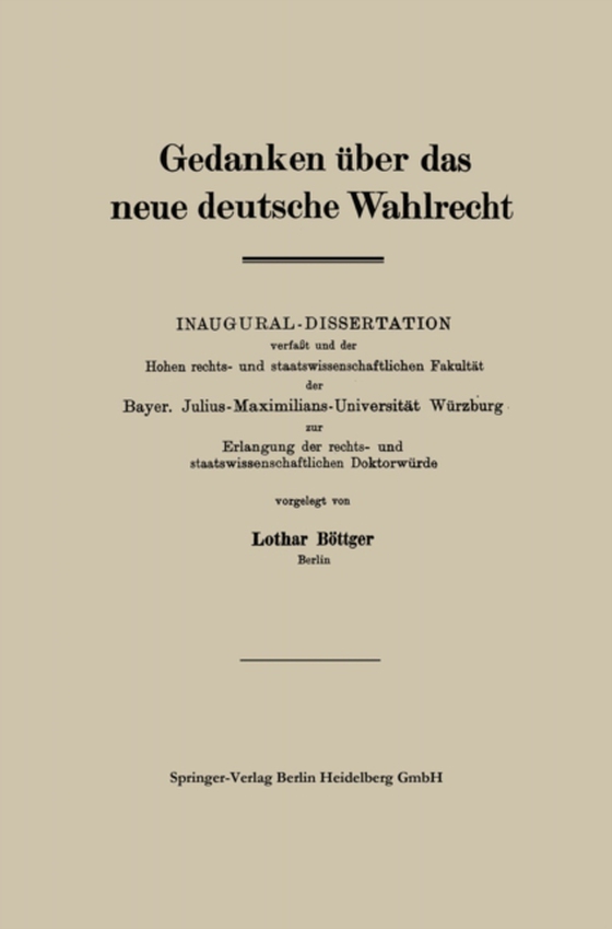 Gedanken über das neue deutsche Wahlrecht (e-bog) af Bottger, Lothar