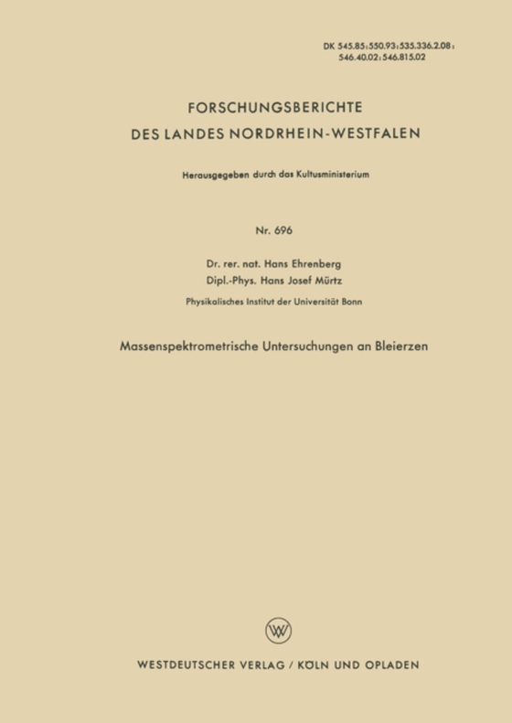 Massenspektrometrische Untersuchungen an Bleierzen (e-bog) af Ehrenberg, Hans