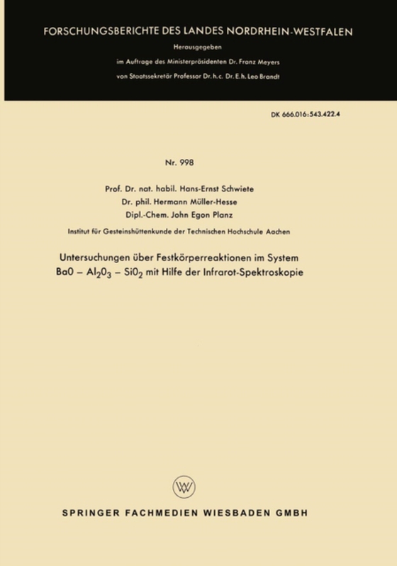 Untersuchungen über Festkörperreaktionen im System BaO — Al2O3 — SiO2 mit Hilfe der Infrarot-Spektroskopie (e-bog) af Schwiete, Hans-Ernst