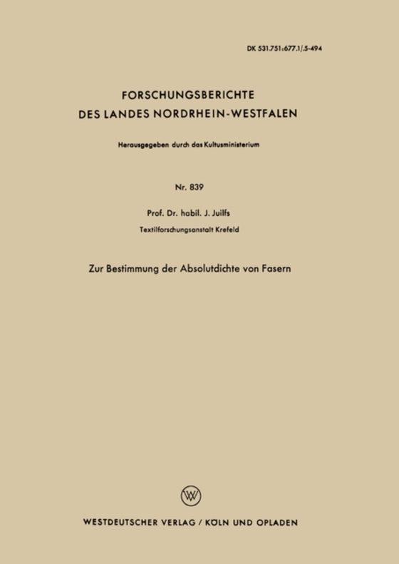 Zur Bestimmung der Absolutdichte von Fasern (e-bog) af Juilfs, Johannes