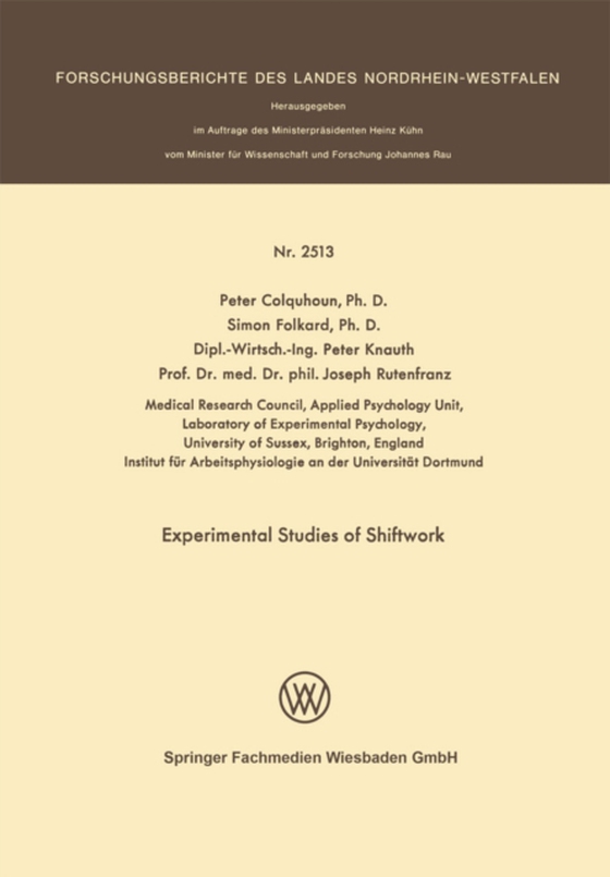 Experimental Studies of Shiftwork (e-bog) af Rutenfranz, Joseph