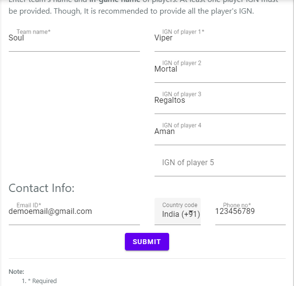 PUBG Tournament Registration form