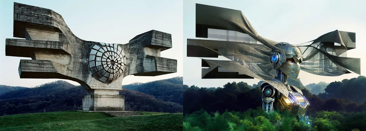 An example of create with a starting image. Starting image on the left, resulting creation on the right.