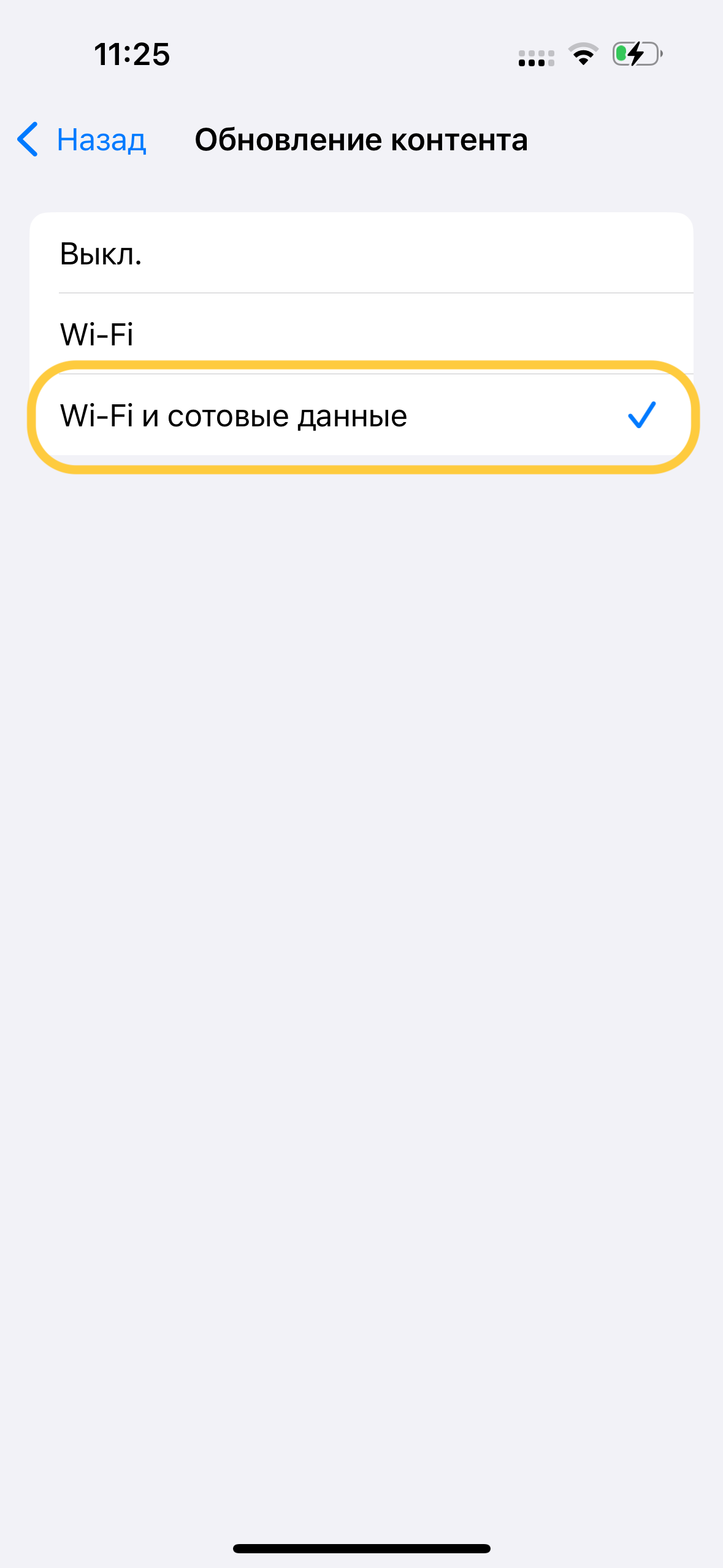 Включить обновление контента