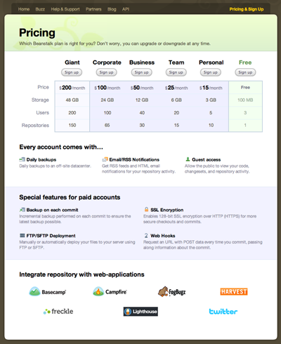 New pricing page