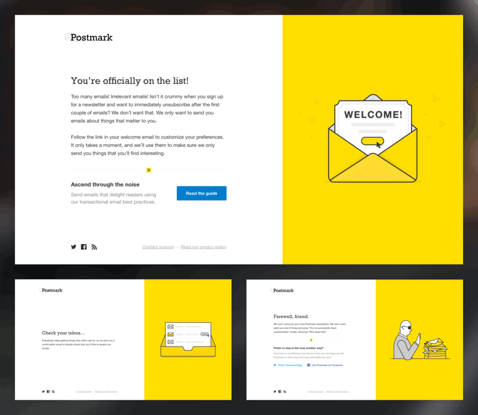 Screenshots of landing pages.