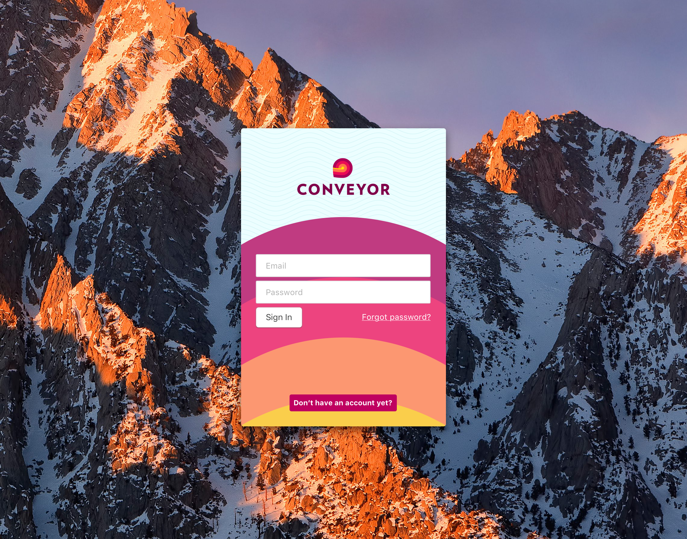 The Conveyor Login Screen