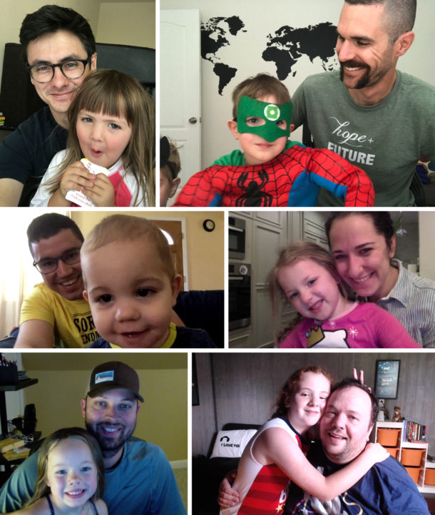 A collage of some team members with kids.