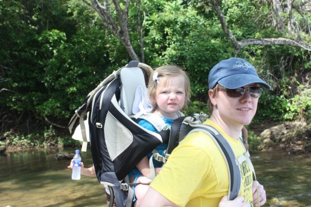 Chris hiking with Sophia in Costa Rica