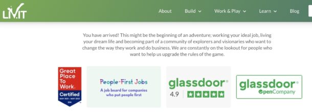 A screenshot of the careers page for Liv.it.