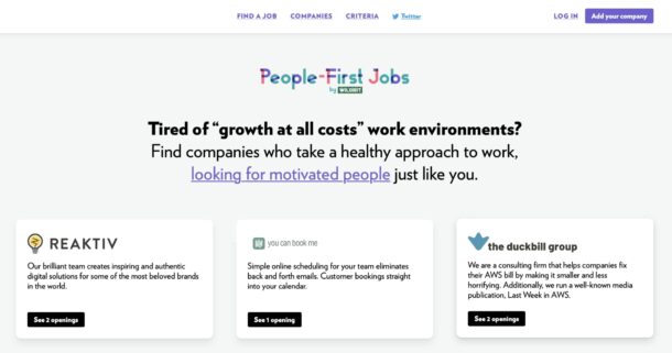 A screenshot of the updated design of People-First Jobs.