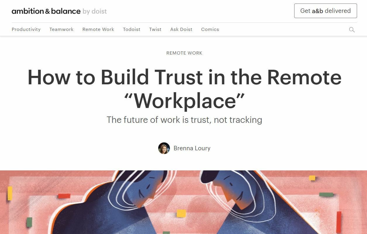 Screenshot of a Doist blog post about trust in the remote workplace