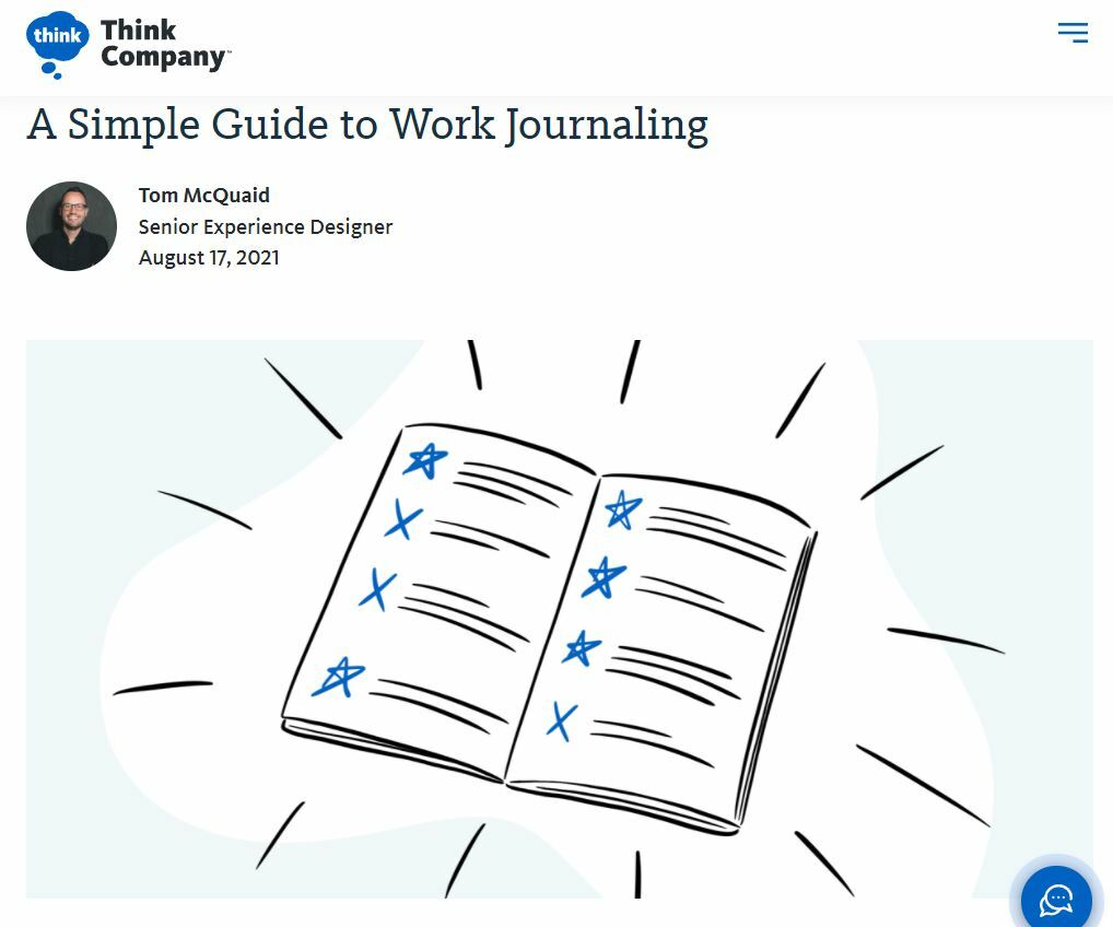 Screenshot of an article about work journaling on the Think blog