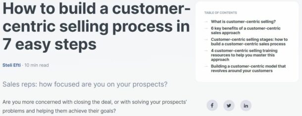 Screenshot of a Close blog post about solving customer problems