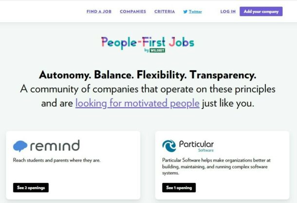 Screenshot of the People-First Jobs homepage