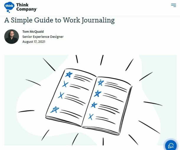 Screenshot of an article about work journaling on the Think blog