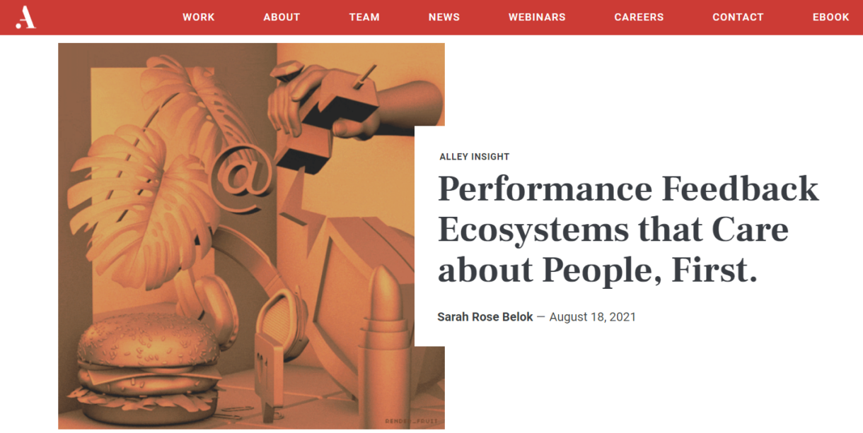 Screenshot of an Alley blog post about people-first performance reviews