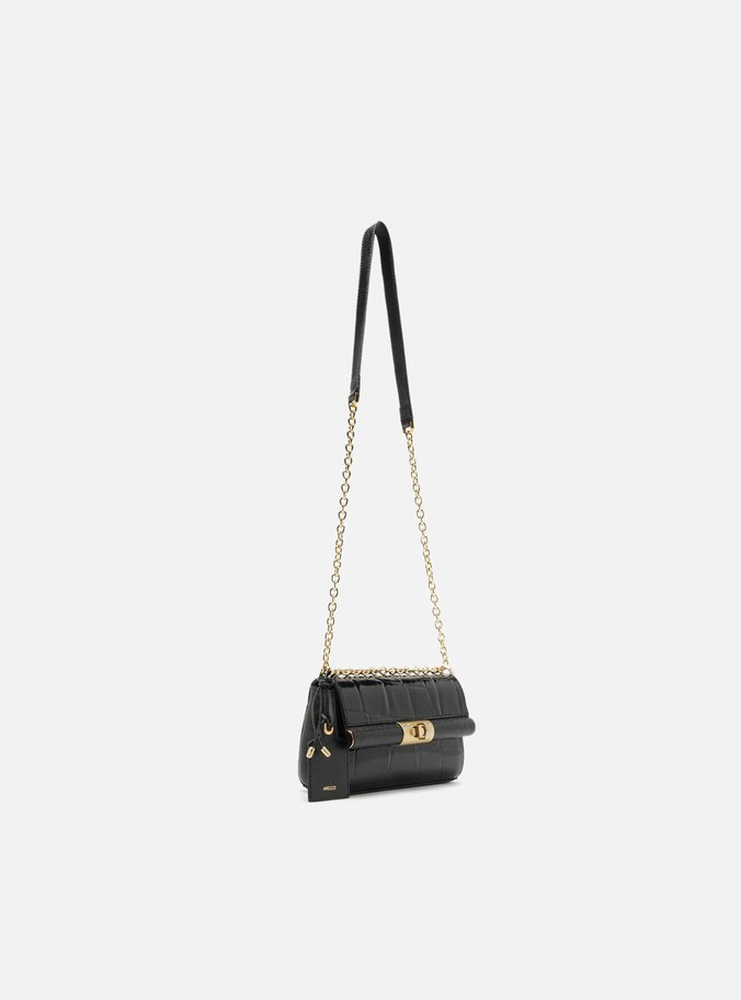 Bolsa Tiracolo Preta Couro Maxi Croco Pequena 1