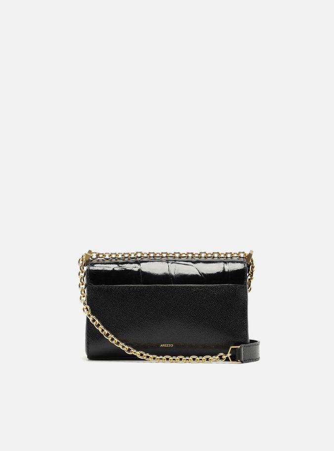 Bolsa Tiracolo Preta Couro Maxi Croco Pequena 2