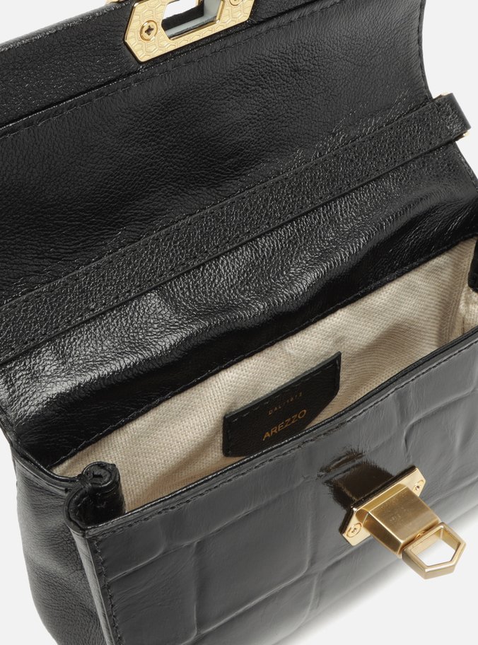 Bolsa Tiracolo Preta Couro Maxi Croco Pequena 3