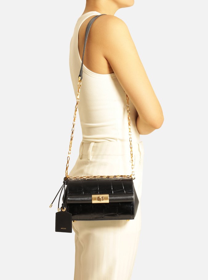 Bolsa Tiracolo Preta Couro Maxi Croco Pequena 4