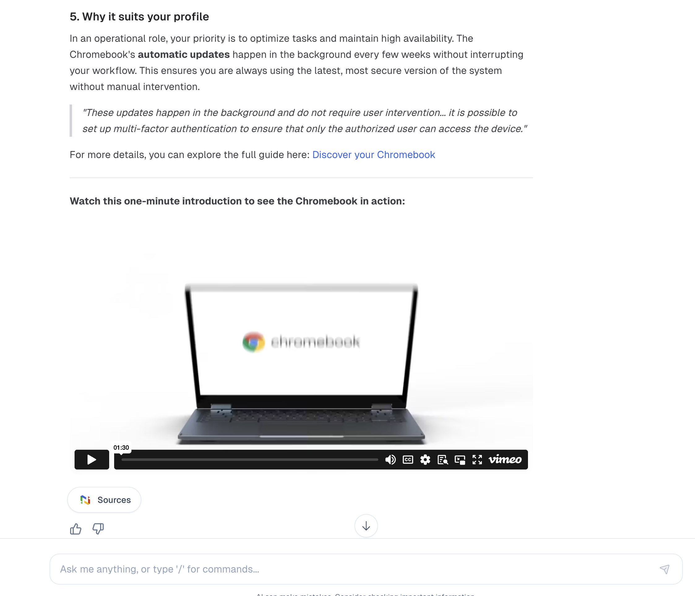 Odpowiedź asystenta AI łącząca tutoriale GSkills, kapsuły wideo i dokument wewnętrzny