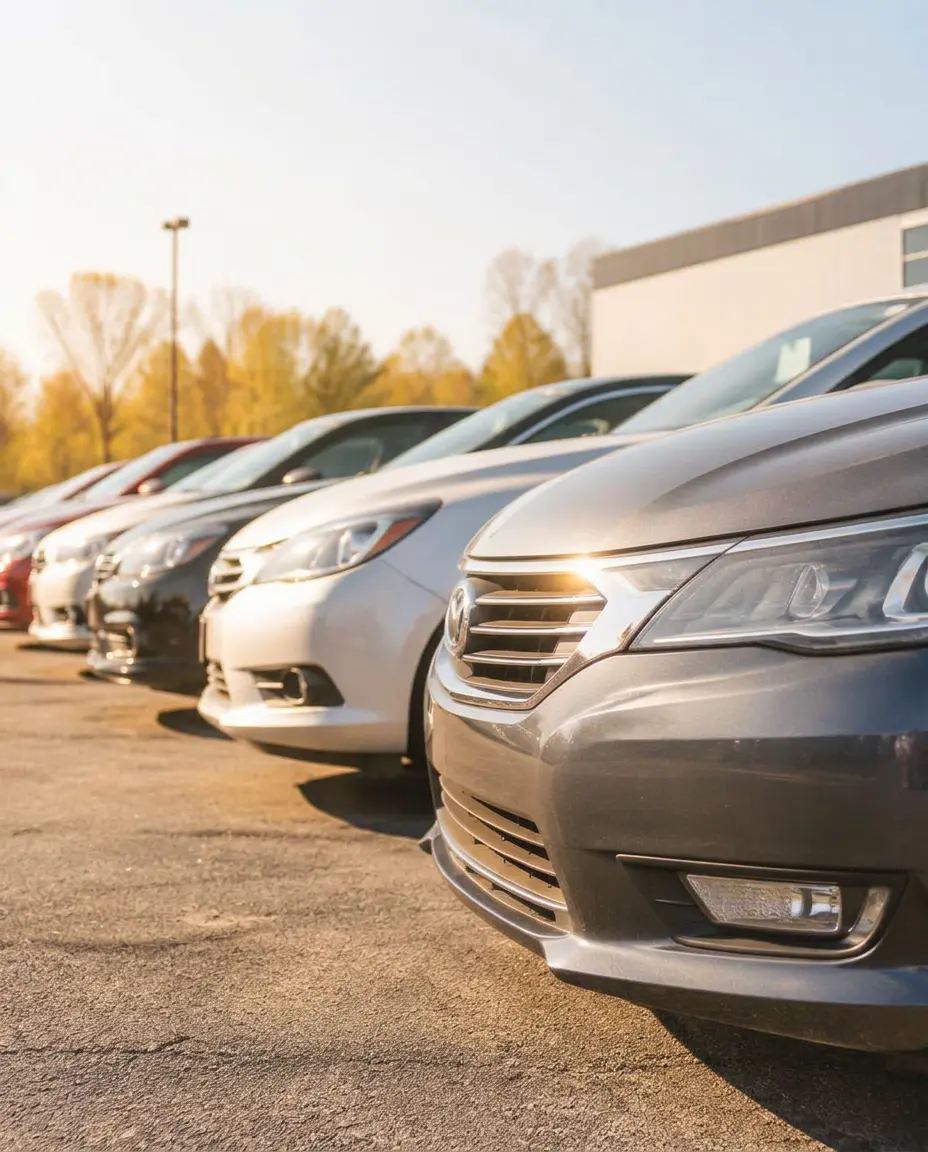 Row of vehicles on a dealership lot