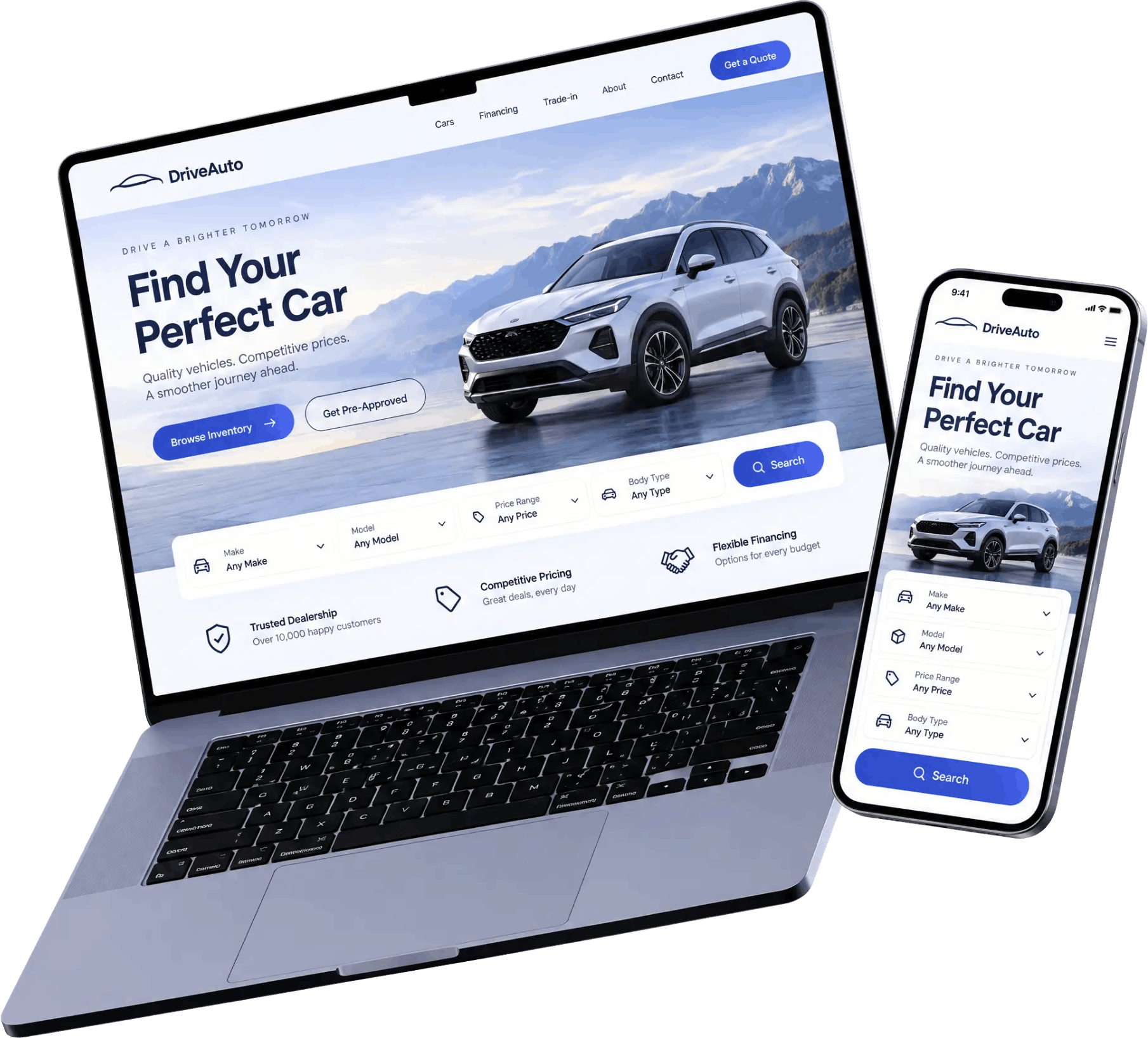 Dealership website shown on desktop and mobile devices
