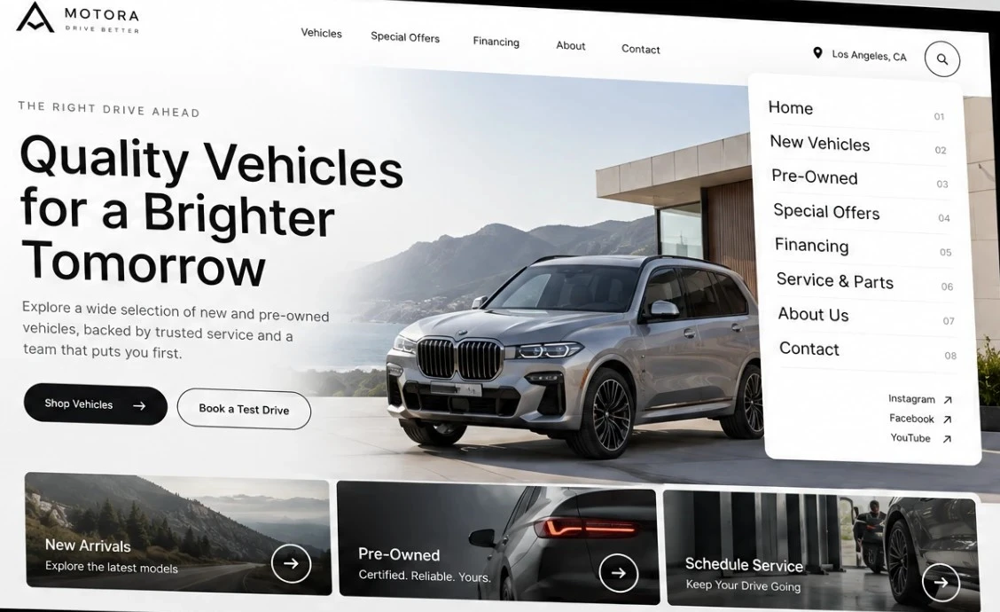 Modern automotive dealership represented by a Drivee website
