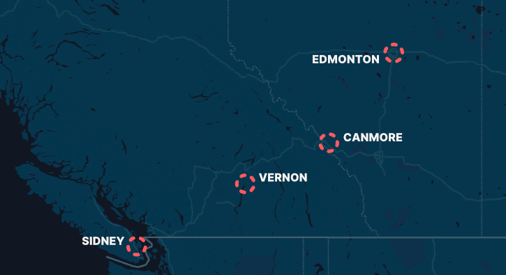 Map of meeting locations in western Canada