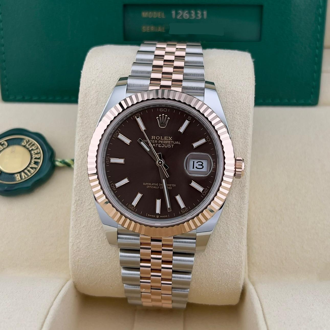 2024 Rolex Datejust 41 Two Tone Fluted Chocolate Jubilee 126331 0002 Watch Trading Co. Powered By Bezel